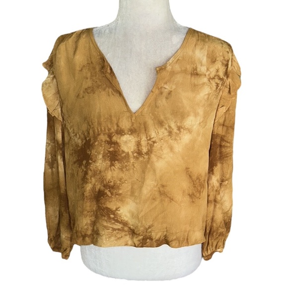 LN Madewell Tie-Dye Ruffle Shoulder Cropped Blouse in Egyptian Gold Tie Dye - M - Picture 5 of 16